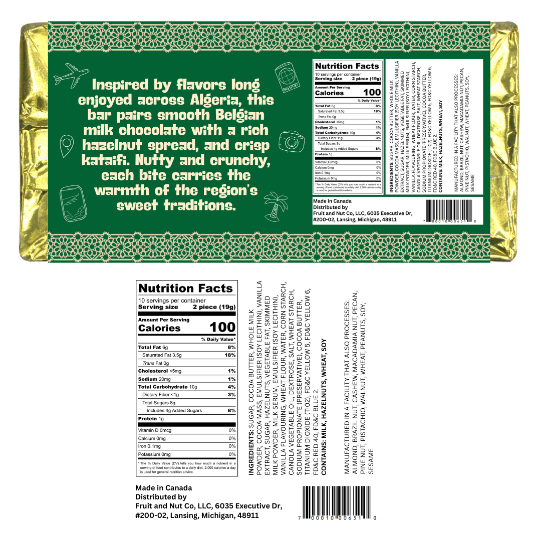 Hazelnut Crunch Milk Chocolate Bar - Algeria Inspired Chocolate Bar