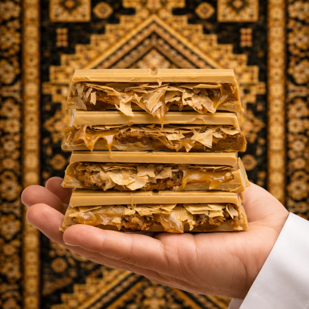 Golden Crunch Caramel Chocolate Bar - Viral Abu Dhabi Chocolate