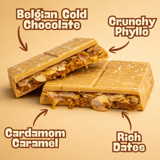Golden Crunch Caramel Chocolate Bar - Viral Abu Dhabi Chocolate