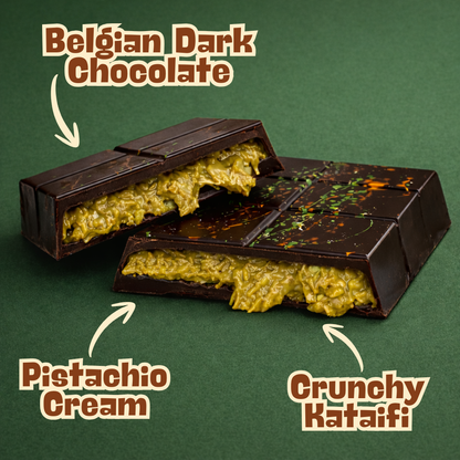 Pistachio Kunafa Dark Chocolate Bar - Viral Dubai Chocolate