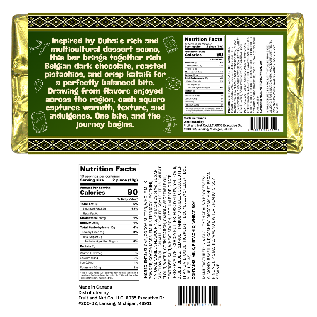 Pistachio Kunafa Dark Chocolate Bar - Viral Dubai Chocolate