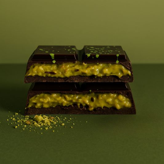 Pistachio Kunafa Dark Chocolate Bar – In-House 47% Pistachio Cream Filling | Dubai-Inspired Artisan Chocolate