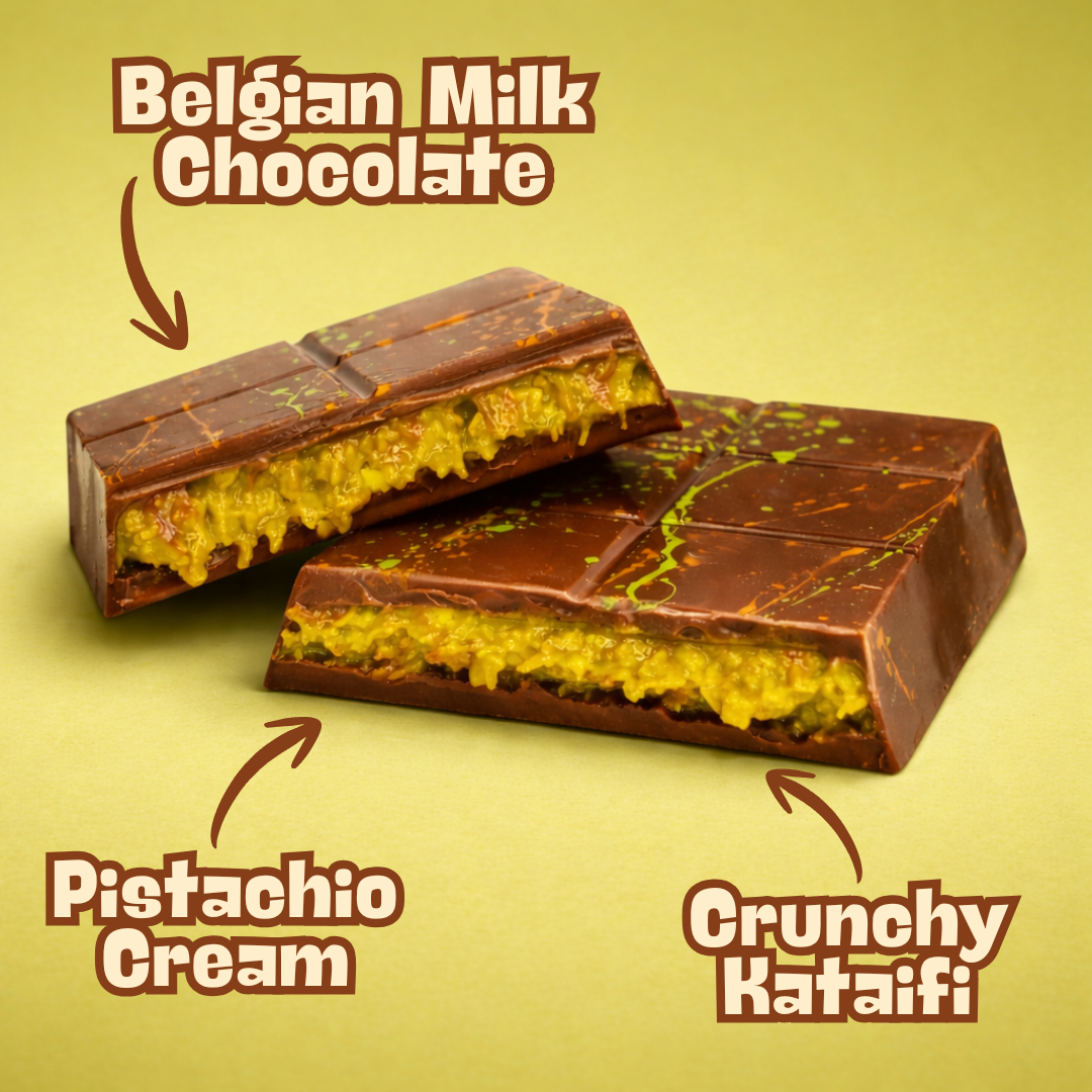 Pistachio Kunafa Milk Chocolate Bar - Viral Dubai Chocolate