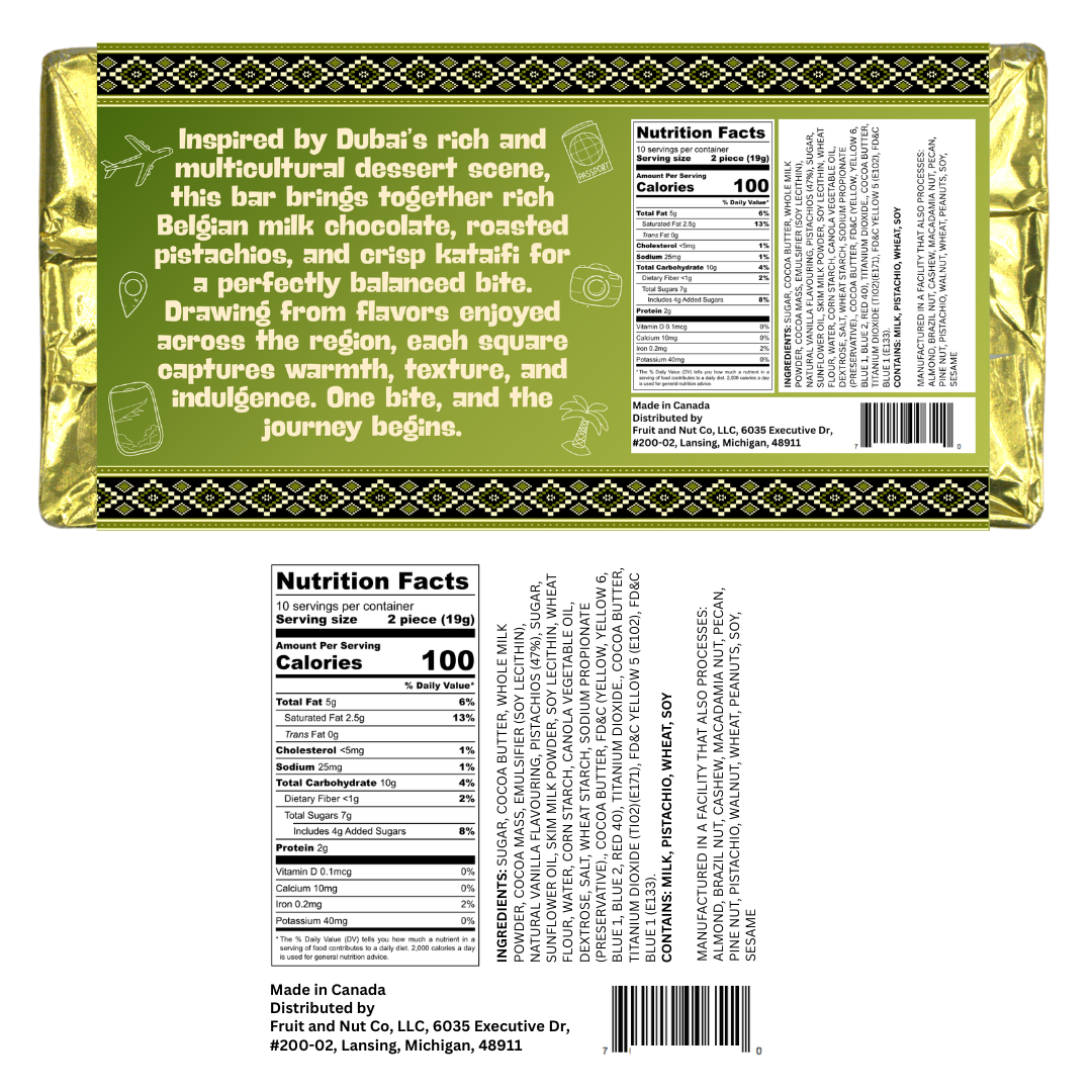 Pistachio Kunafa Milk Chocolate Bar - Viral Dubai Chocolate