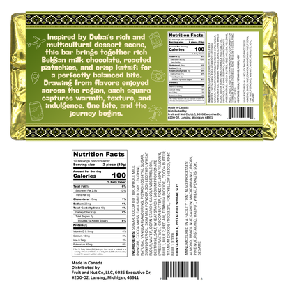 Pistachio Kunafa Milk Chocolate Bar - Viral Dubai Chocolate